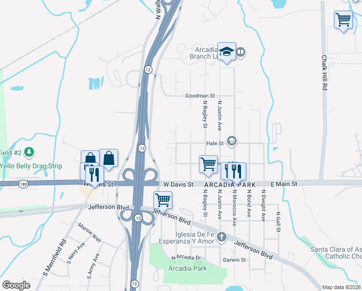 map of restaurants, bars, coffee shops, grocery stores, and more near 918 North Tatum Avenue in Dallas