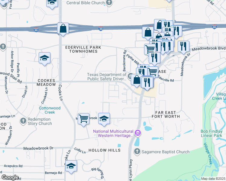 map of restaurants, bars, coffee shops, grocery stores, and more near 8200 Brentwood Stair Road in Fort Worth