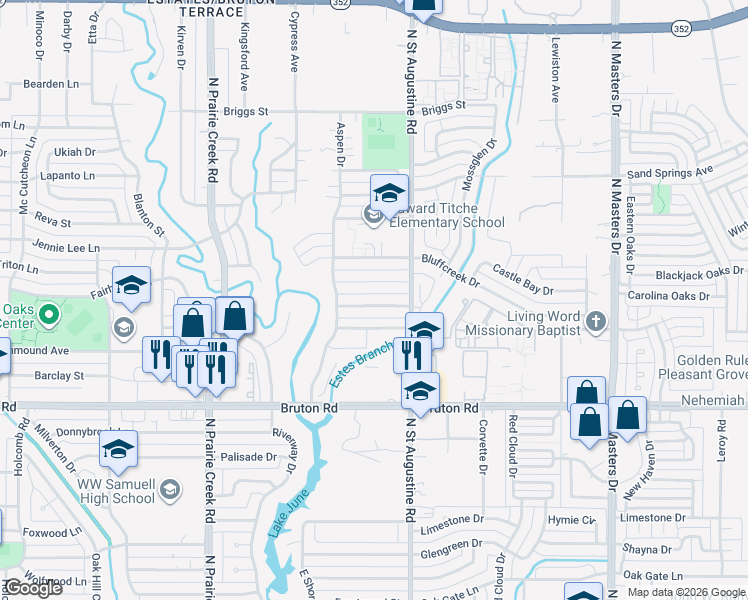 map of restaurants, bars, coffee shops, grocery stores, and more near 9541 Castlefield Drive in Dallas