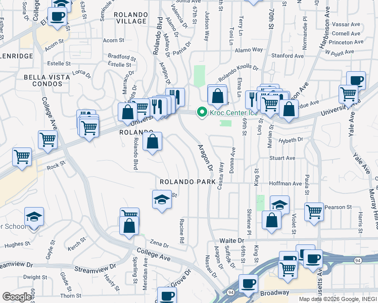 map of restaurants, bars, coffee shops, grocery stores, and more near 4102 Loma Alta Drive in San Diego