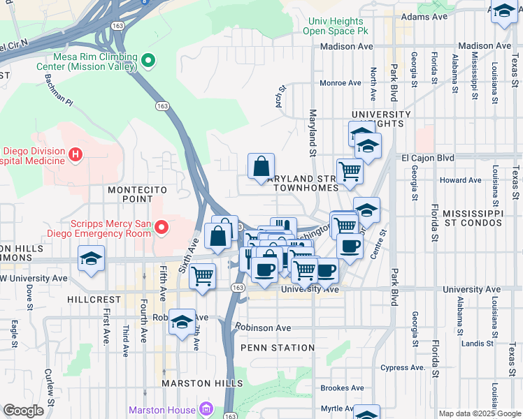 map of restaurants, bars, coffee shops, grocery stores, and more near 1056 Lincoln Avenue in San Diego