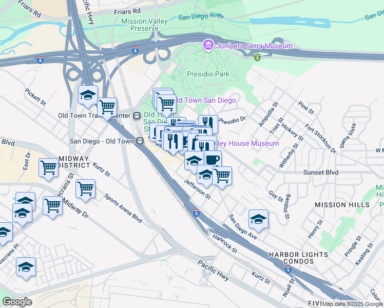 map of restaurants, bars, coffee shops, grocery stores, and more near 2495 San Diego Avenue in San Diego
