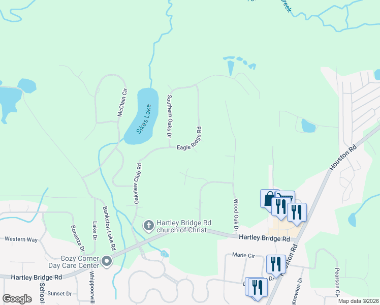 map of restaurants, bars, coffee shops, grocery stores, and more near 321 Eagle Ridge Road in Macon