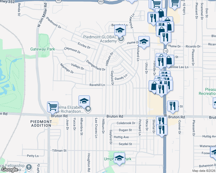 map of restaurants, bars, coffee shops, grocery stores, and more near 2248 Hillburn Drive in Dallas