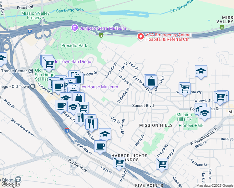 map of restaurants, bars, coffee shops, grocery stores, and more near 4252 Aloha Place in San Diego