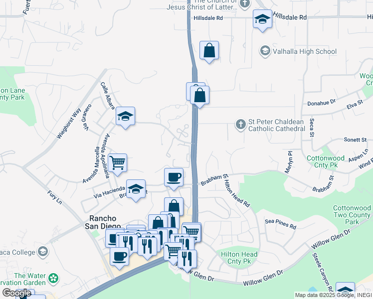 map of restaurants, bars, coffee shops, grocery stores, and more near 12367 Calle Albara in El Cajon