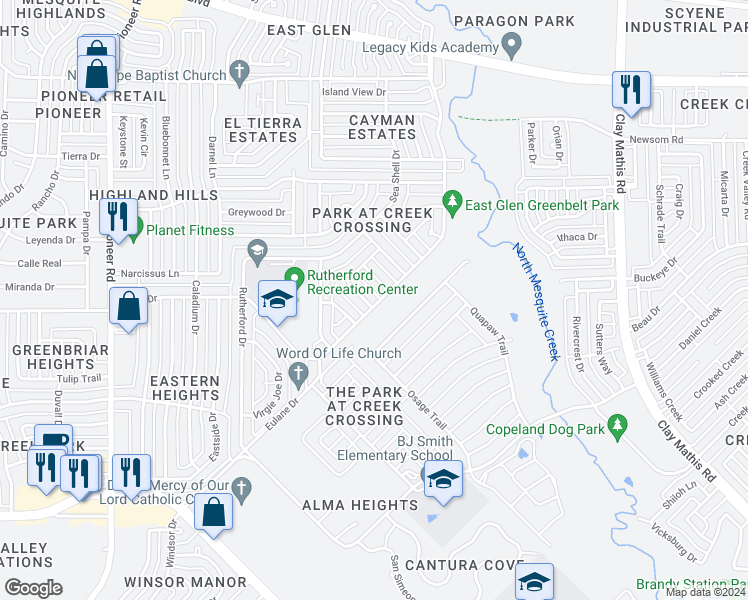 map of restaurants, bars, coffee shops, grocery stores, and more near 1945 Cochran Drive in Mesquite