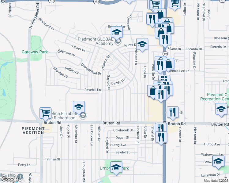 map of restaurants, bars, coffee shops, grocery stores, and more near 2249 San Pablo Drive in Dallas
