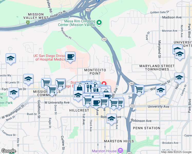 map of restaurants, bars, coffee shops, grocery stores, and more near 4134 Fourth Avenue in San Diego