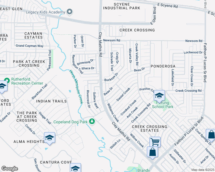 map of restaurants, bars, coffee shops, grocery stores, and more near 1217 Case Drive in Mesquite