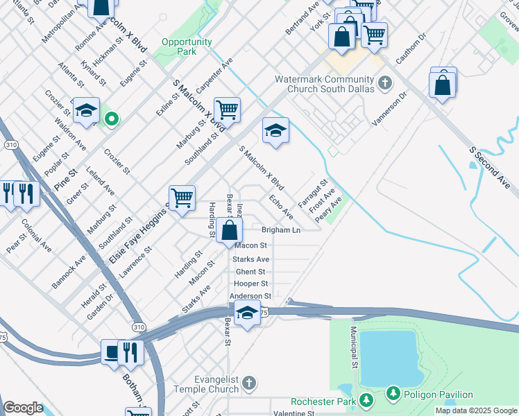 map of restaurants, bars, coffee shops, grocery stores, and more near 5011 Marne Street in Dallas