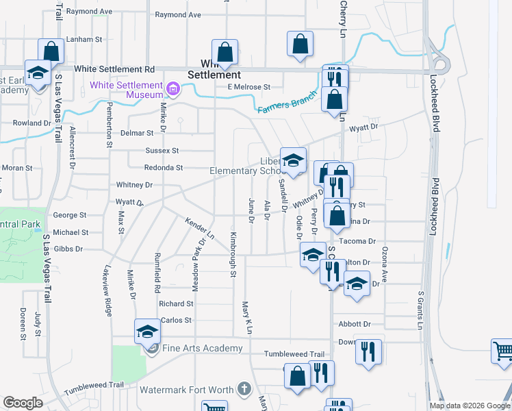 map of restaurants, bars, coffee shops, grocery stores, and more near 717 June Drive in Fort Worth