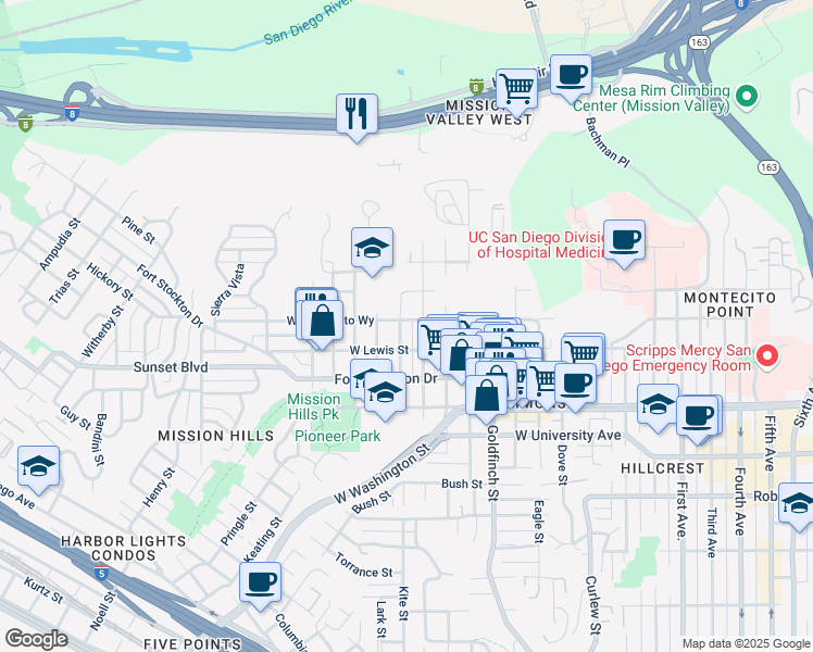 map of restaurants, bars, coffee shops, grocery stores, and more near 4140 Ingalls Street in San Diego
