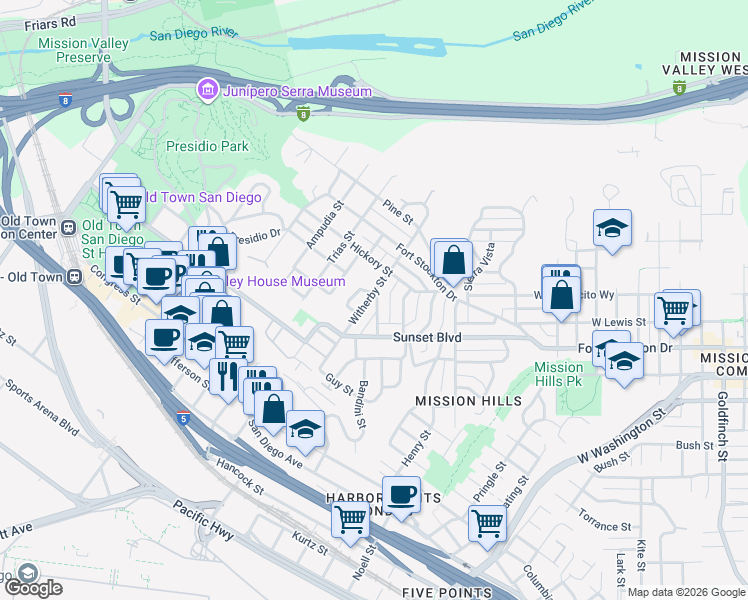map of restaurants, bars, coffee shops, grocery stores, and more near 4265 Ingleside Avenue in San Diego