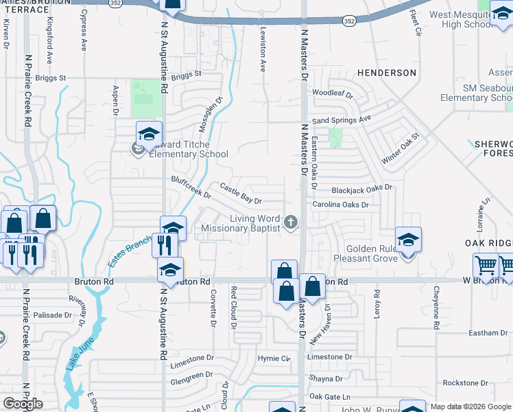 map of restaurants, bars, coffee shops, grocery stores, and more near 9904 Castle Bay Dr in Dallas