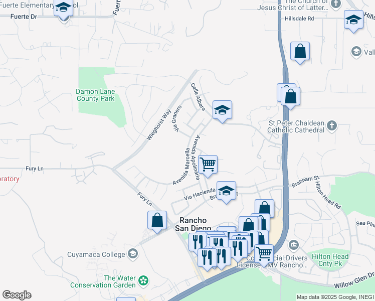 map of restaurants, bars, coffee shops, grocery stores, and more near 11847 Avenida Marcella in El Cajon