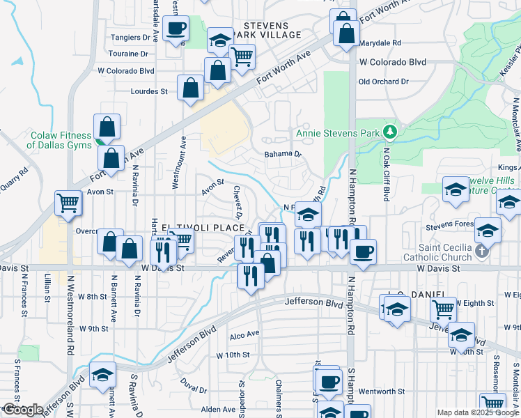 map of restaurants, bars, coffee shops, grocery stores, and more near 914 Avon Street in Dallas