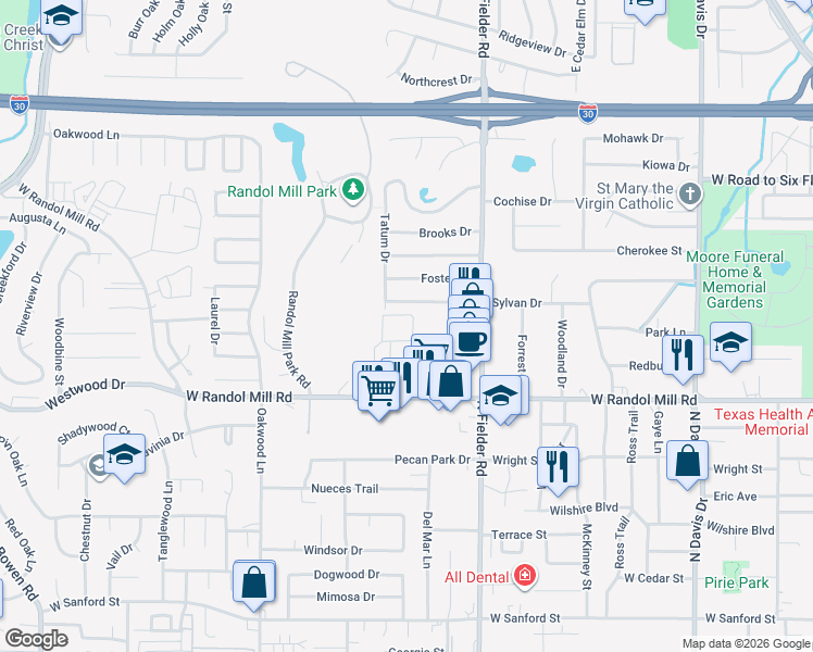 map of restaurants, bars, coffee shops, grocery stores, and more near 1122 Millview Drive in Arlington