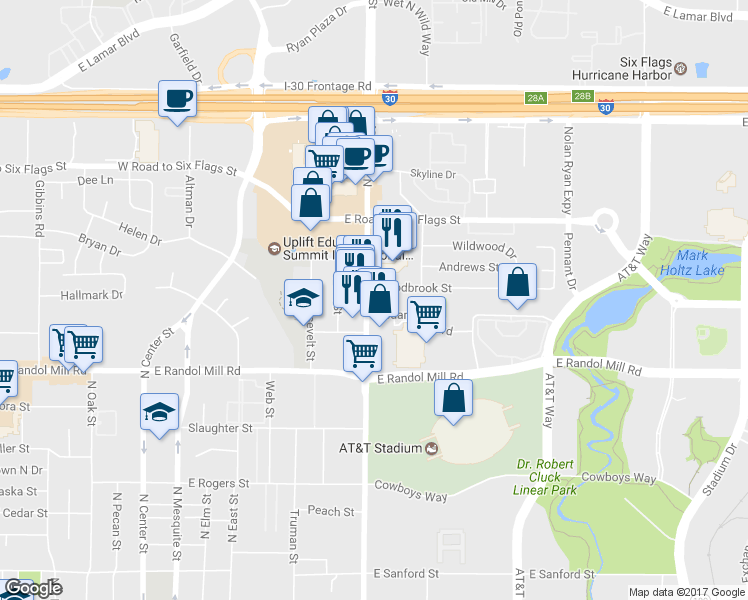 map of restaurants, bars, coffee shops, grocery stores, and more near 919 Cedarland Boulevard in Arlington