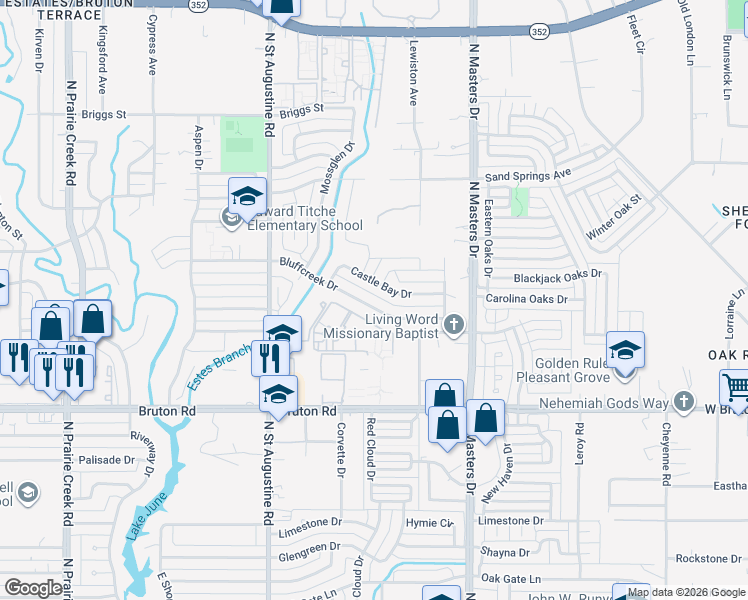 map of restaurants, bars, coffee shops, grocery stores, and more near 9825 Bluffcreek Drive in Dallas