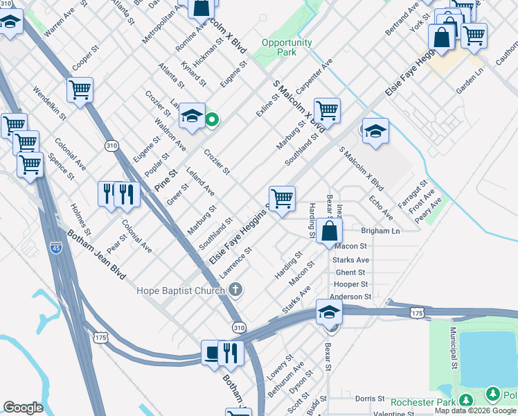 map of restaurants, bars, coffee shops, grocery stores, and more near 2461 Elsie Faye Heggins Street in Dallas