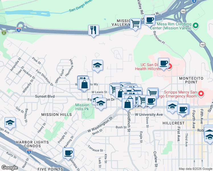 map of restaurants, bars, coffee shops, grocery stores, and more near 4140 Ingalls Street in San Diego