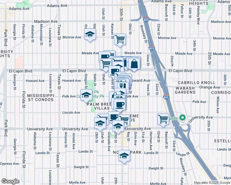 map of restaurants, bars, coffee shops, grocery stores, and more near in San Diego
