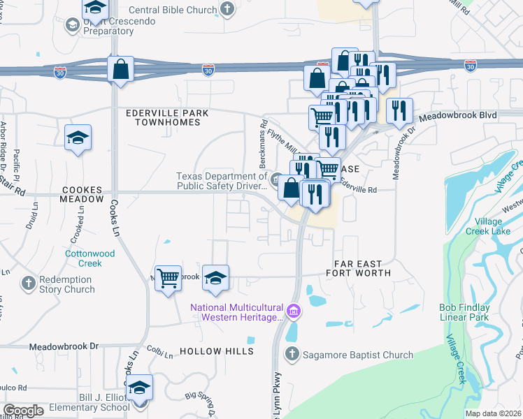 map of restaurants, bars, coffee shops, grocery stores, and more near 8358 Centaur Court in Fort Worth