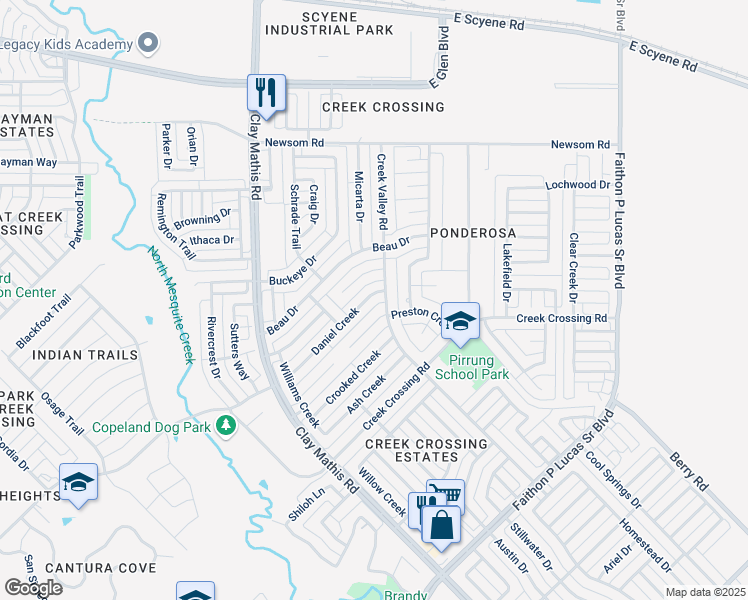 map of restaurants, bars, coffee shops, grocery stores, and more near 2808 Daniel Creek in Mesquite