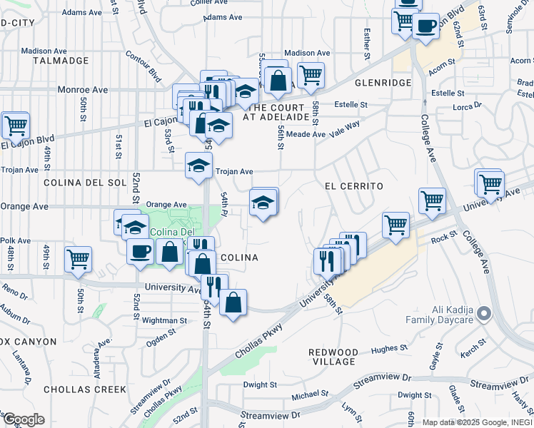 map of restaurants, bars, coffee shops, grocery stores, and more near 4191 Colts Way in San Diego