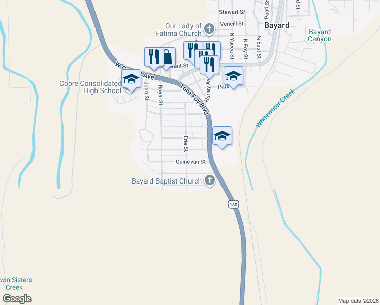 map of restaurants, bars, coffee shops, grocery stores, and more near 623 Lusk Street in Bayard