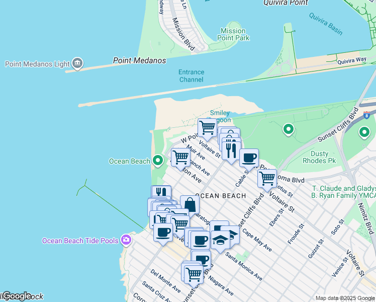map of restaurants, bars, coffee shops, grocery stores, and more near 5137 Muir Avenue in San Diego