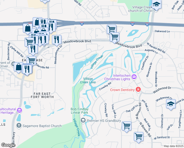 map of restaurants, bars, coffee shops, grocery stores, and more near 3117 Westwood Drive in Arlington