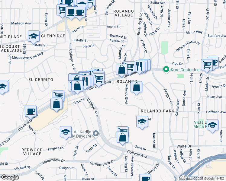 map of restaurants, bars, coffee shops, grocery stores, and more near 4150 Bonillo Drive in San Diego