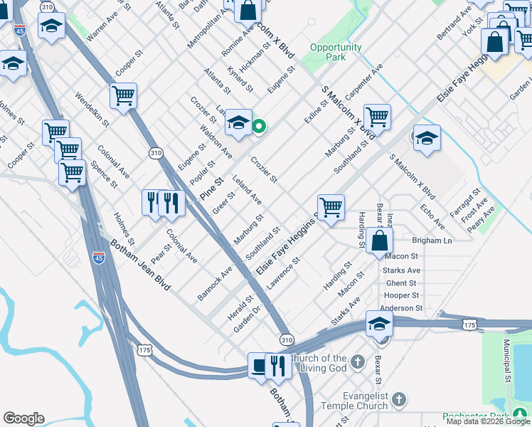map of restaurants, bars, coffee shops, grocery stores, and more near 2318 Marburg Street in Dallas