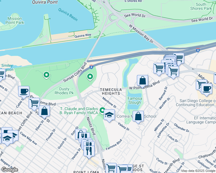 map of restaurants, bars, coffee shops, grocery stores, and more near in San Diego
