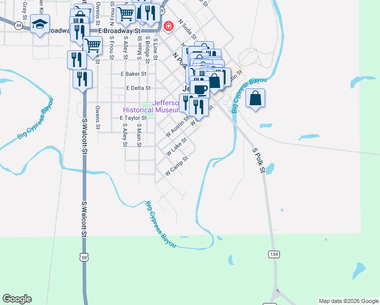 map of restaurants, bars, coffee shops, grocery stores, and more near 400-498 West Camp Street in Jefferson
