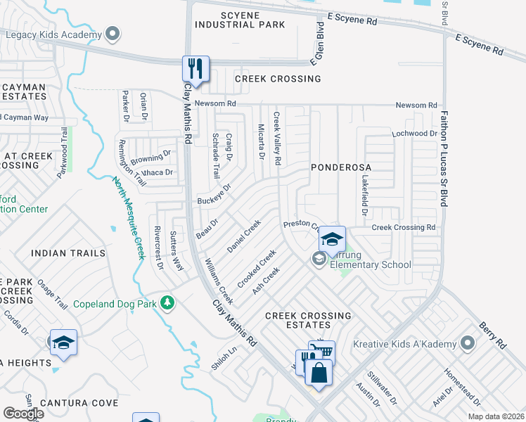 map of restaurants, bars, coffee shops, grocery stores, and more near 2808 Daniel Creek in Mesquite