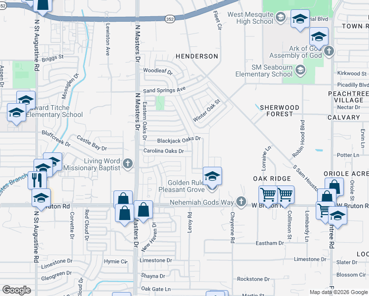 map of restaurants, bars, coffee shops, grocery stores, and more near 10364 Carolina Oaks Drive in Dallas