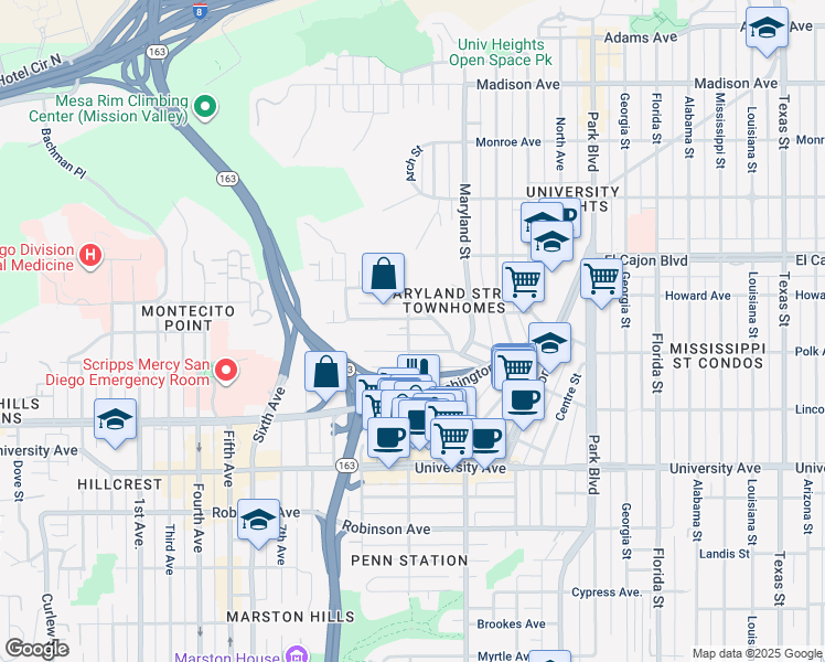 map of restaurants, bars, coffee shops, grocery stores, and more near 1222 Lincoln Avenue in San Diego