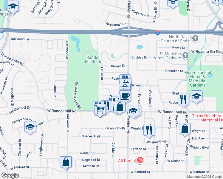 map of restaurants, bars, coffee shops, grocery stores, and more near 532 North Fielder Road in Arlington
