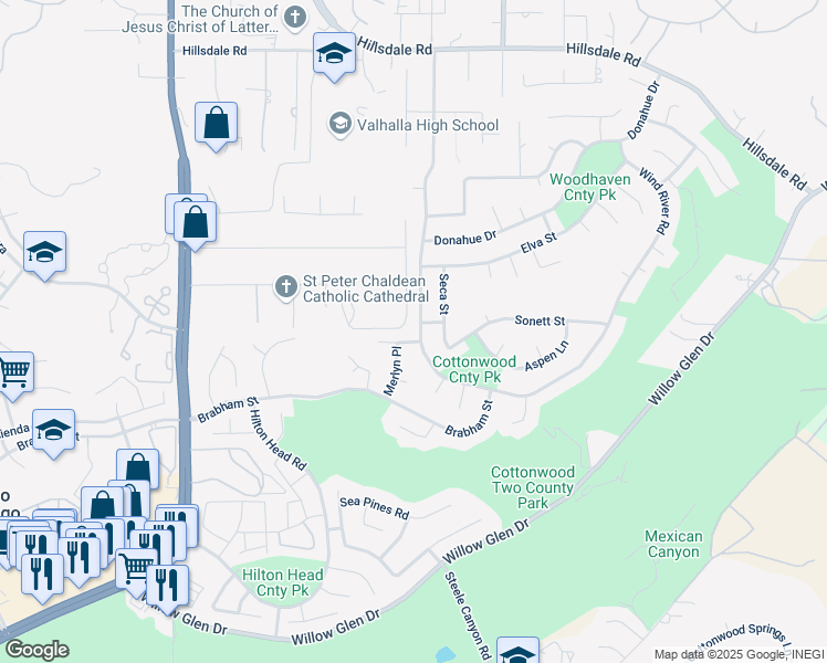 map of restaurants, bars, coffee shops, grocery stores, and more near 2084 Wind River Road in El Cajon