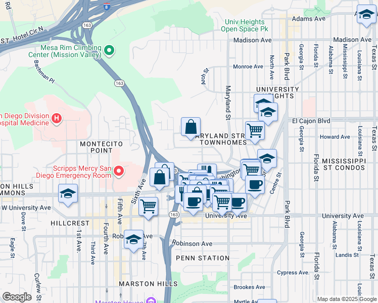 map of restaurants, bars, coffee shops, grocery stores, and more near 1056 Lincoln Avenue in San Diego