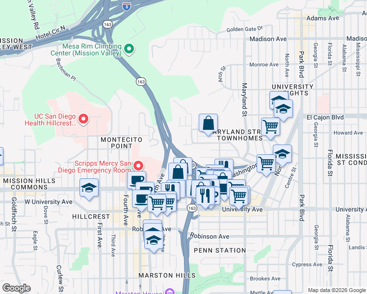 map of restaurants, bars, coffee shops, grocery stores, and more near 1012 Lincoln Avenue in San Diego
