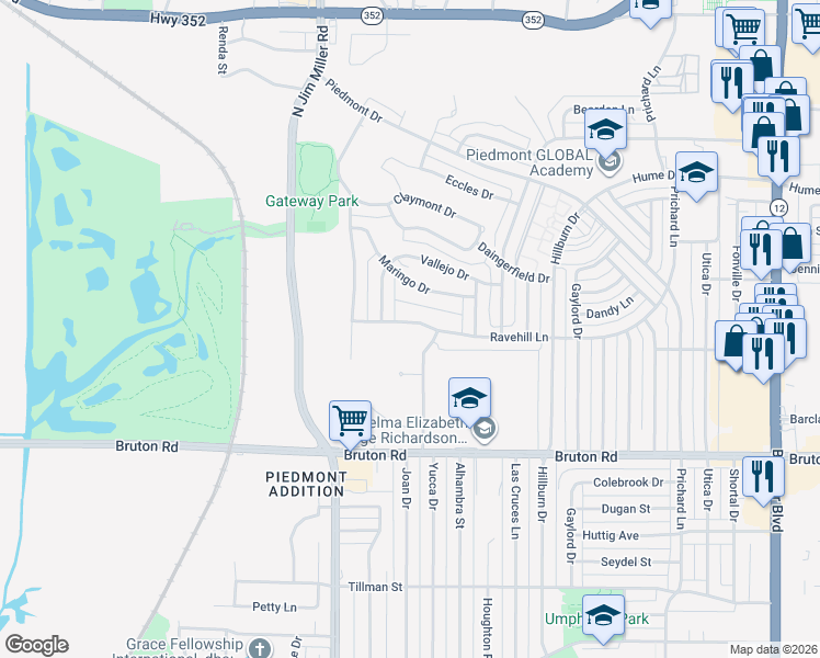 map of restaurants, bars, coffee shops, grocery stores, and more near 7328 Ravehill Lane in Dallas