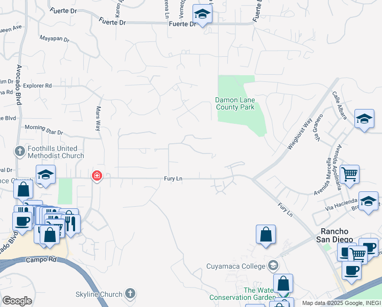 map of restaurants, bars, coffee shops, grocery stores, and more near 11355 Vista De Bonita Canada in La Mesa