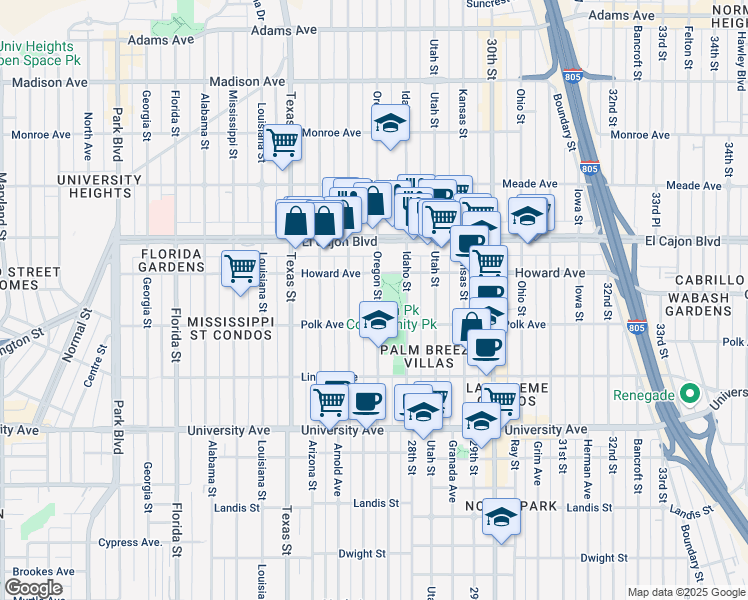 map of restaurants, bars, coffee shops, grocery stores, and more near 2640 Polk Avenue in San Diego