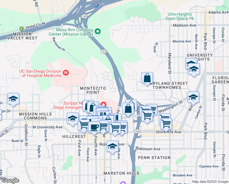 map of restaurants, bars, coffee shops, grocery stores, and more near 540 Lewis Street in San Diego
