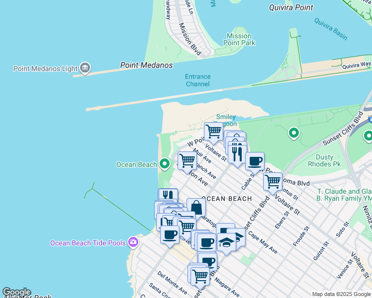 map of restaurants, bars, coffee shops, grocery stores, and more near 5157 Long Branch Avenue in San Diego