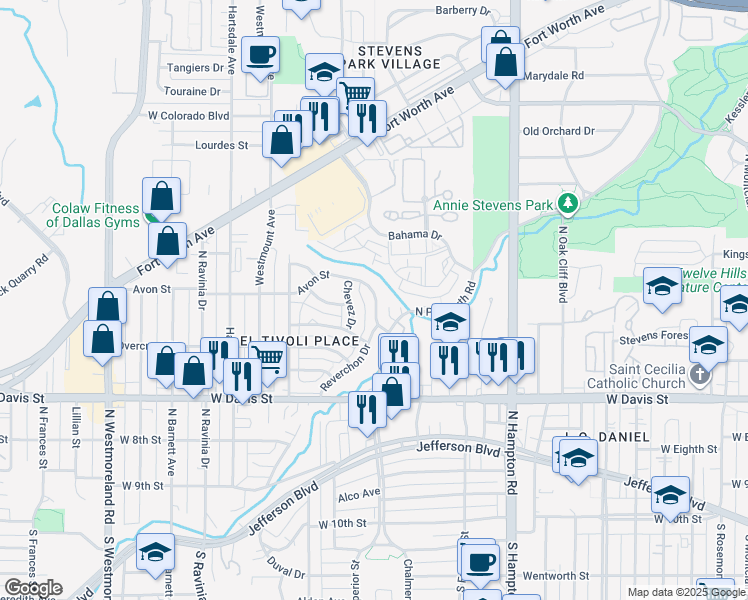 map of restaurants, bars, coffee shops, grocery stores, and more near 914 Avon Street in Dallas